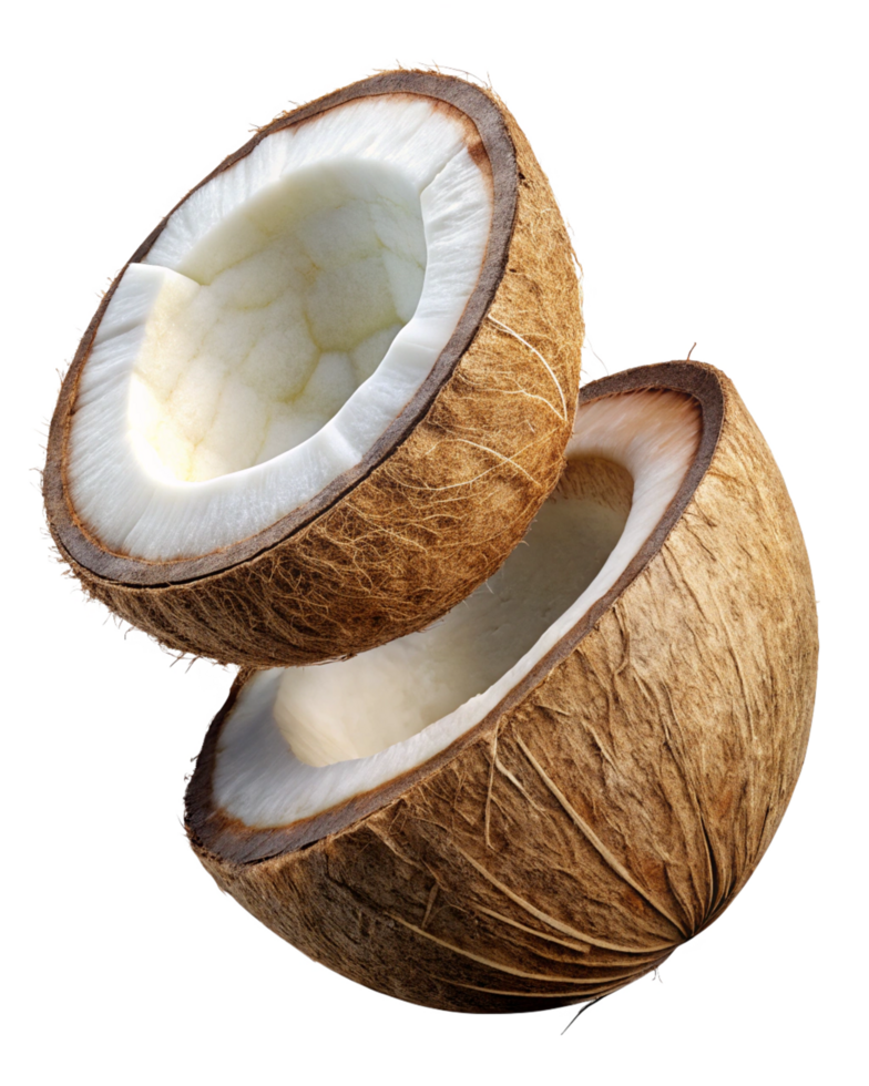 High-resolution flying coconut with rich texture on transparent background png