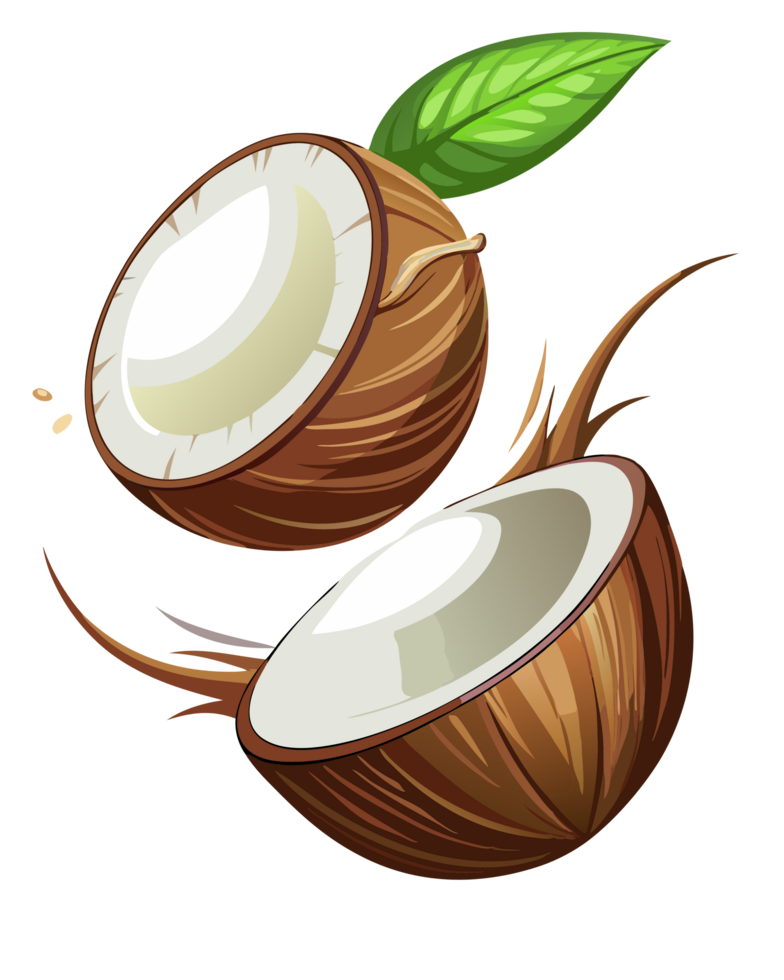Floating coconut pieces with detailed texture on transparent background png