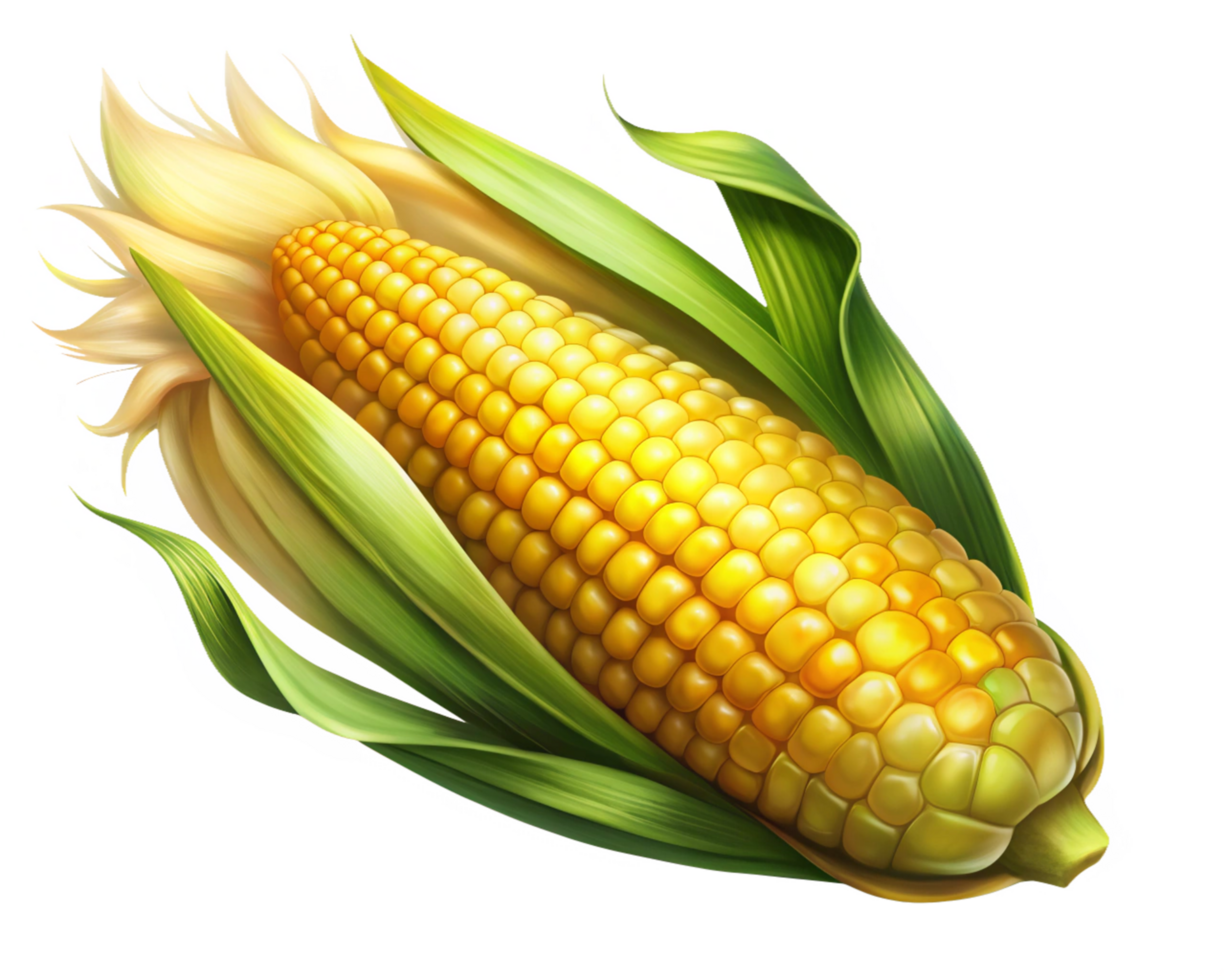 Elegant golden corn cobs with a luminous surface on transparent background png