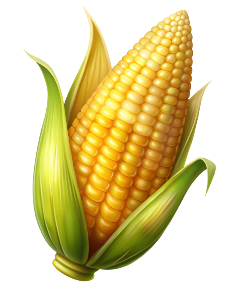 Sunlit golden corn cobs with a radiant shine on transparent background png