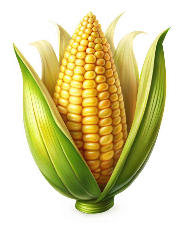 Vibrant golden corn cobs with a naturally fresh glow on transparent background png