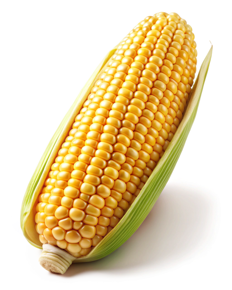 Naturally ripened golden corn cobs with a warm glow on transparent background png