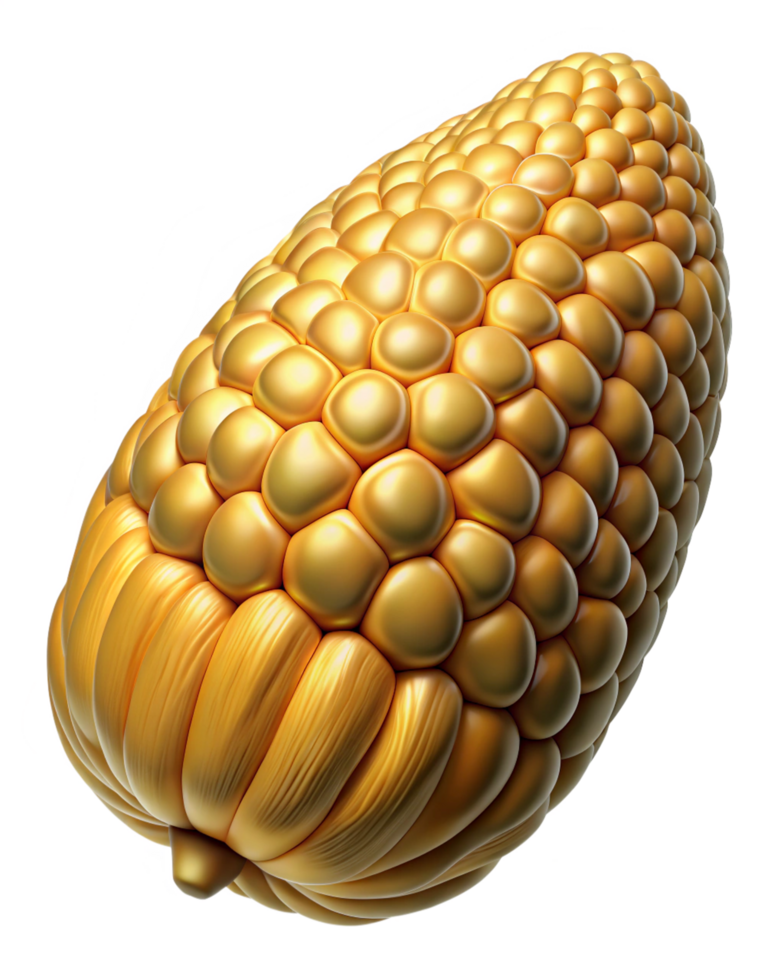 Golden corn cobs naturally reflecting light on transparent background png
