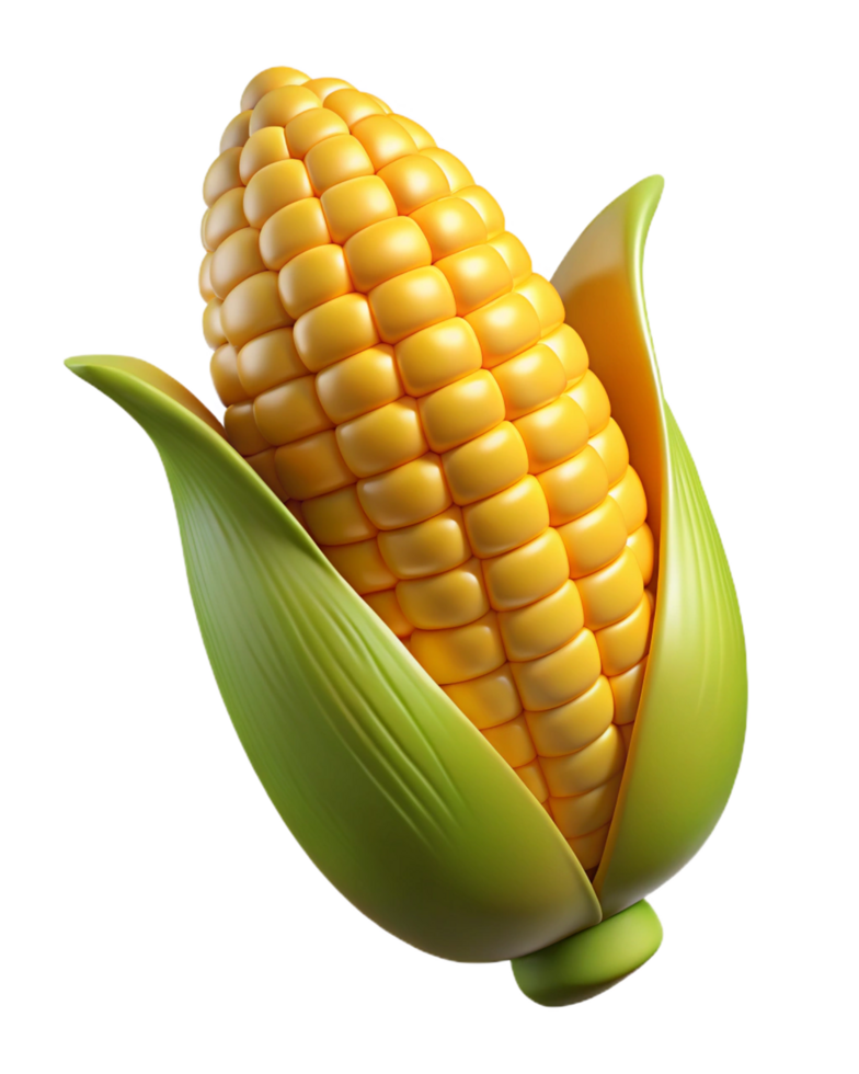Naturally glossy golden corn cobs isolated on transparent background png