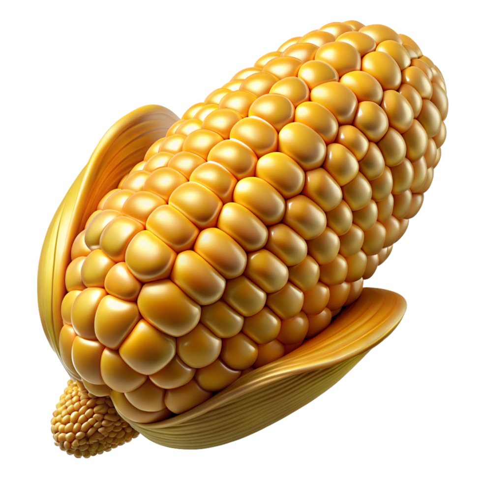 Luminous golden corn cobs with detailed texture on transparent background png