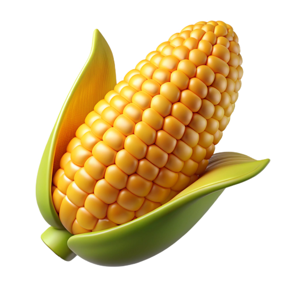 Organic golden corn cobs shining with freshness on transparent background png