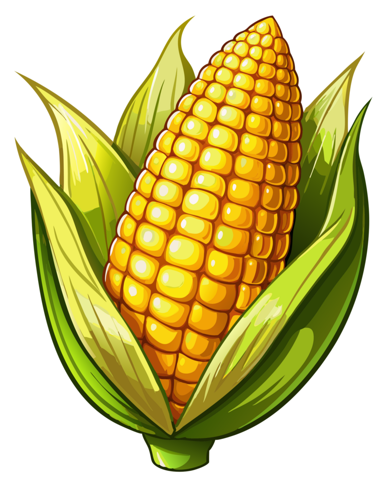 Bright golden corn cobs with rich texture on transparent background png
