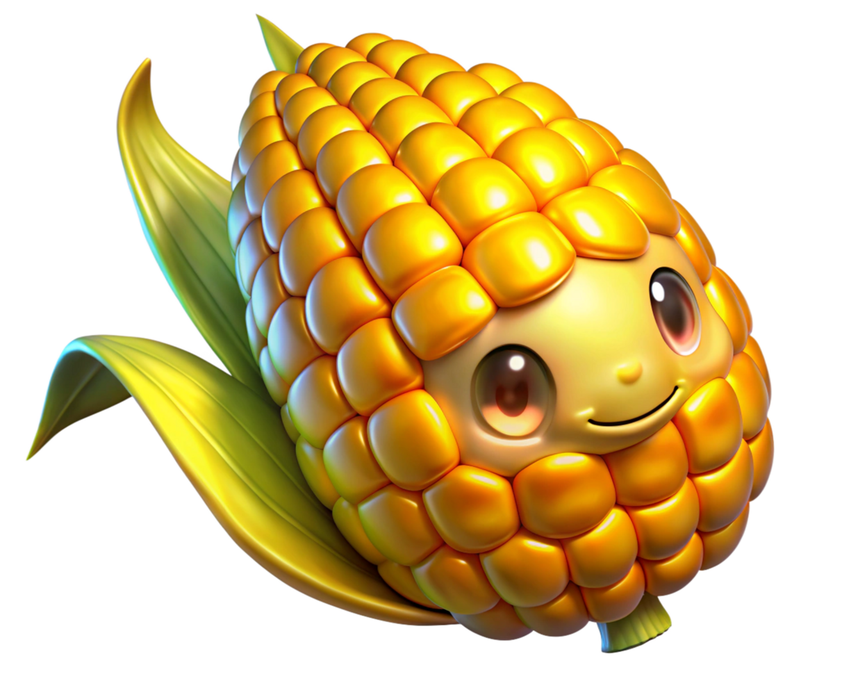 Delicious glowing golden corn cobs isolated on transparent background png