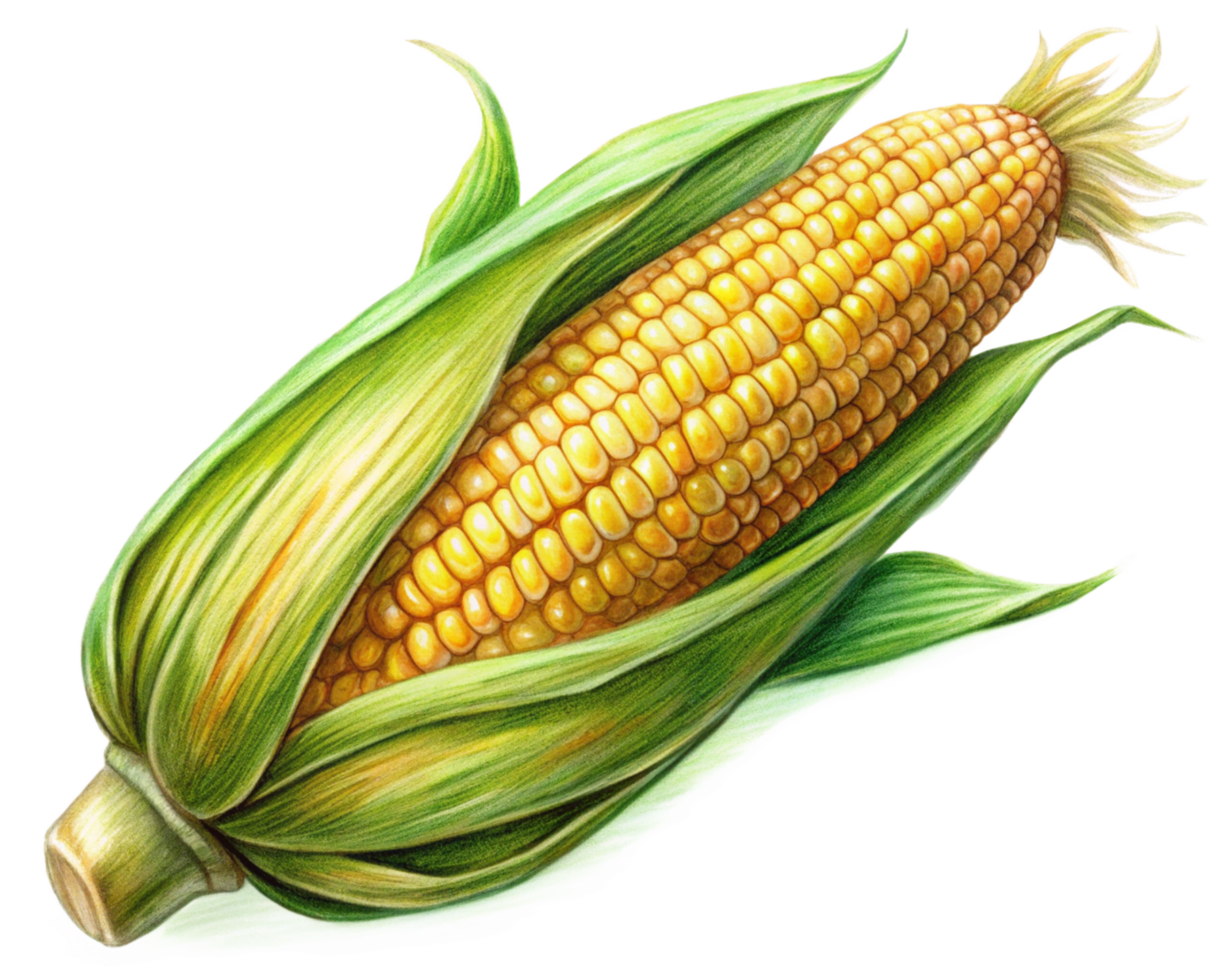 Fresh corn cobs with a golden glow effect on transparent background png