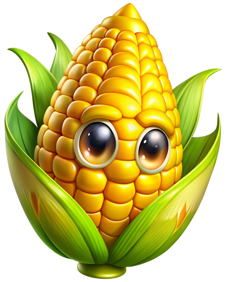 Naturally shiny golden corn cobs on transparent background png
