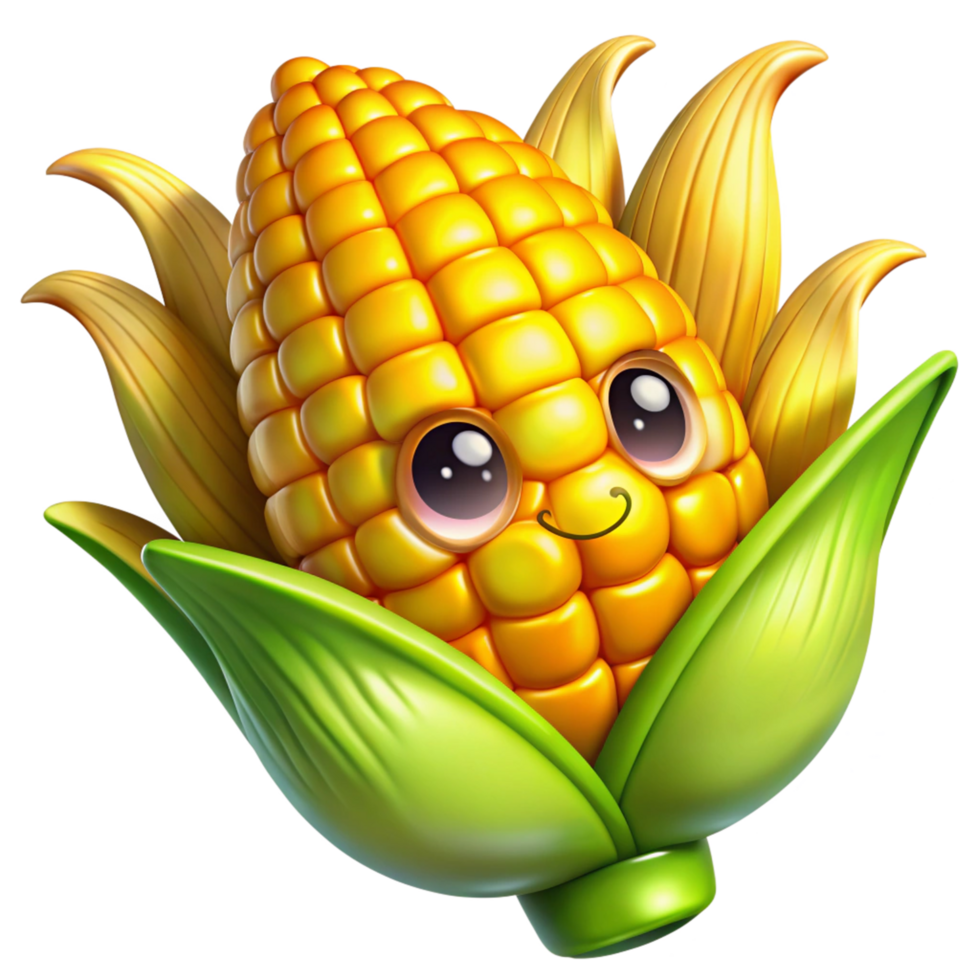 Bright and fresh golden corn cobs on transparent background png