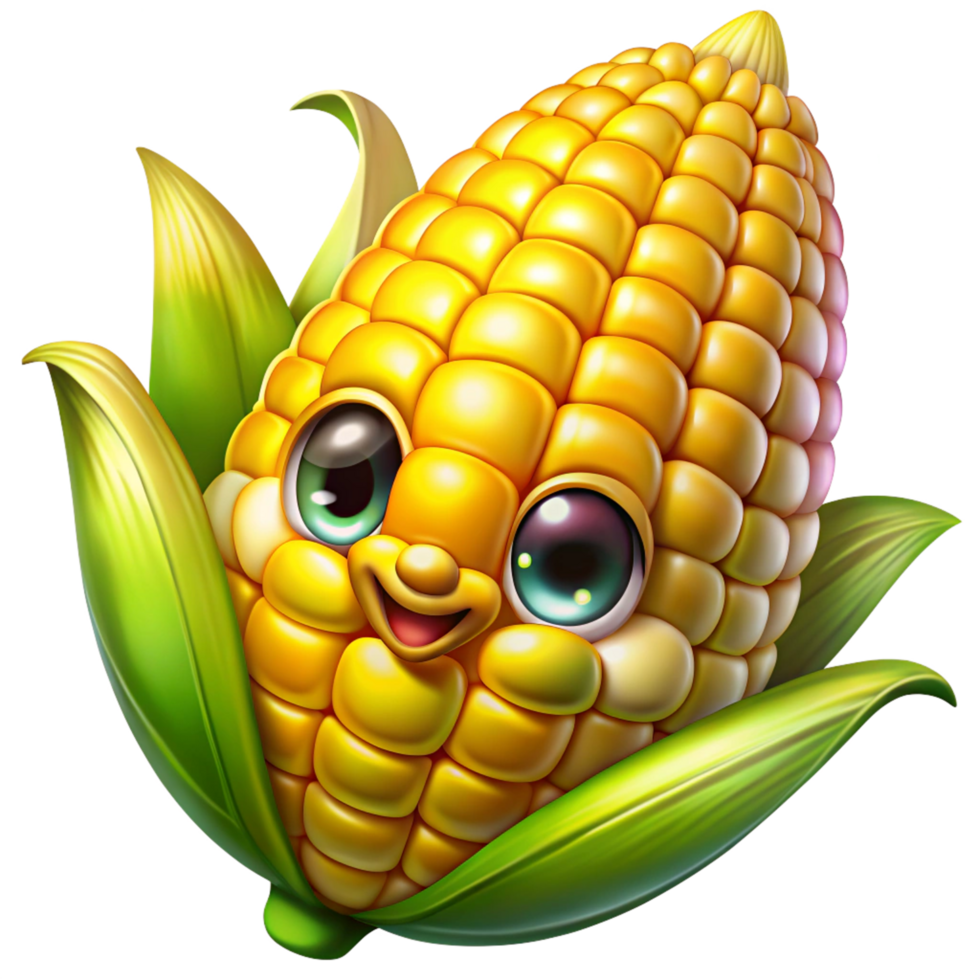 Ripe golden corn cobs glowing naturally on transparent background png