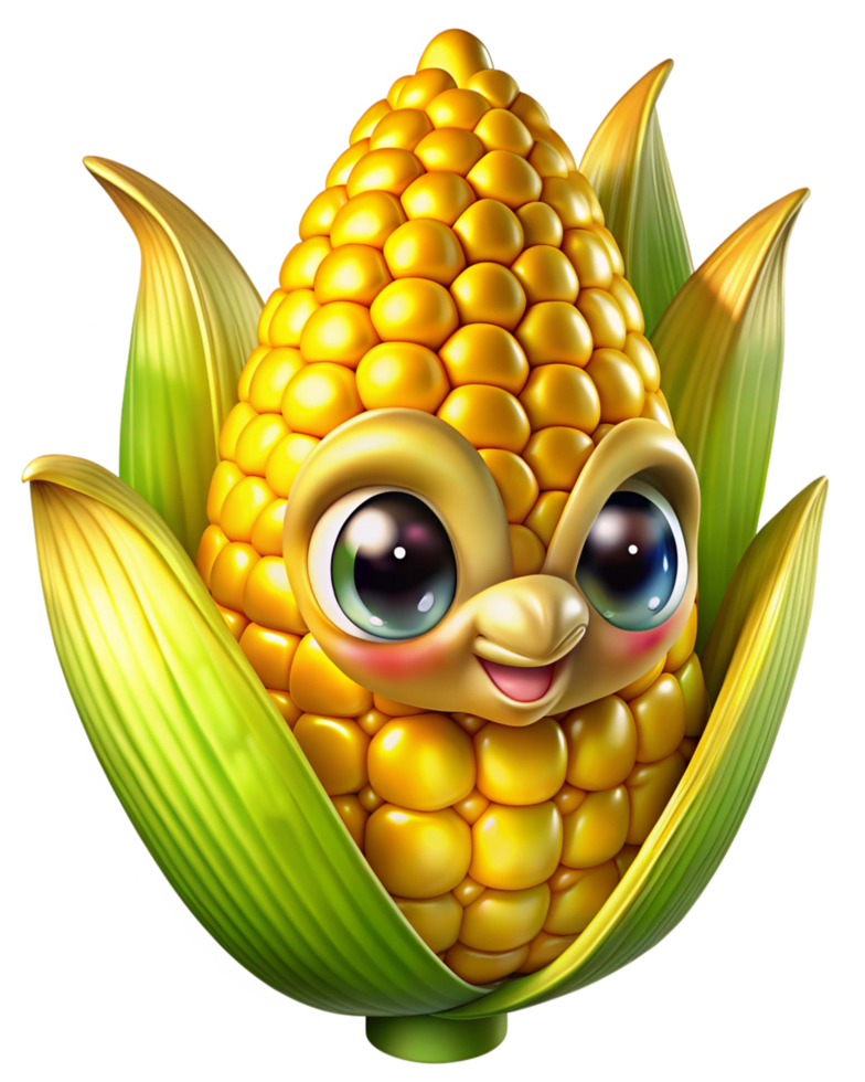 Glossy golden corn cobs floating on transparent background png