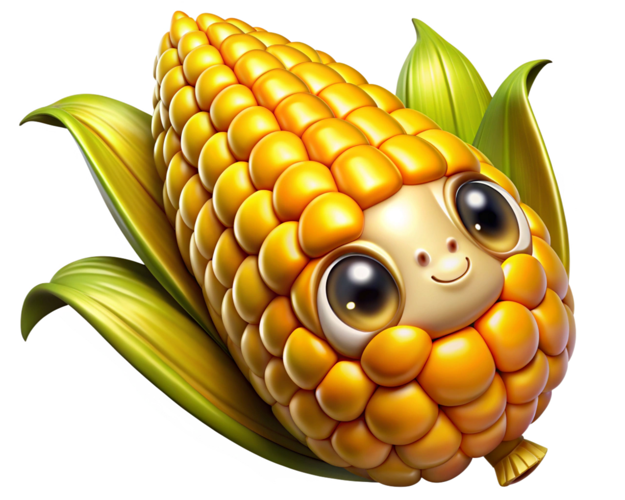 Golden corn cobs with soft natural glow on transparent background png