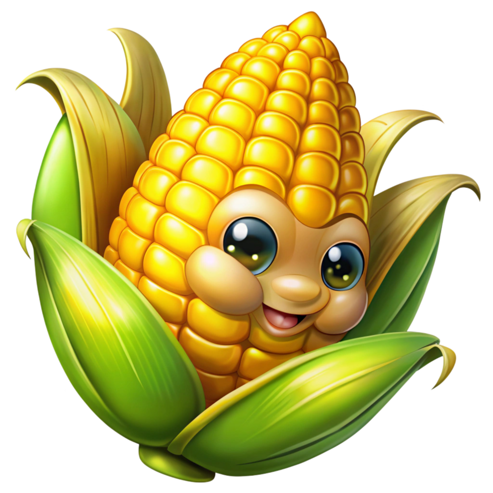 Shining fresh corn cobs with realistic texture on transparent background png
