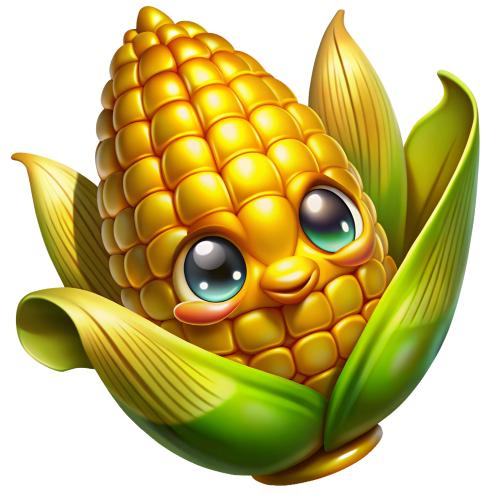Isolated golden corn cobs with radiant glow on transparent background png