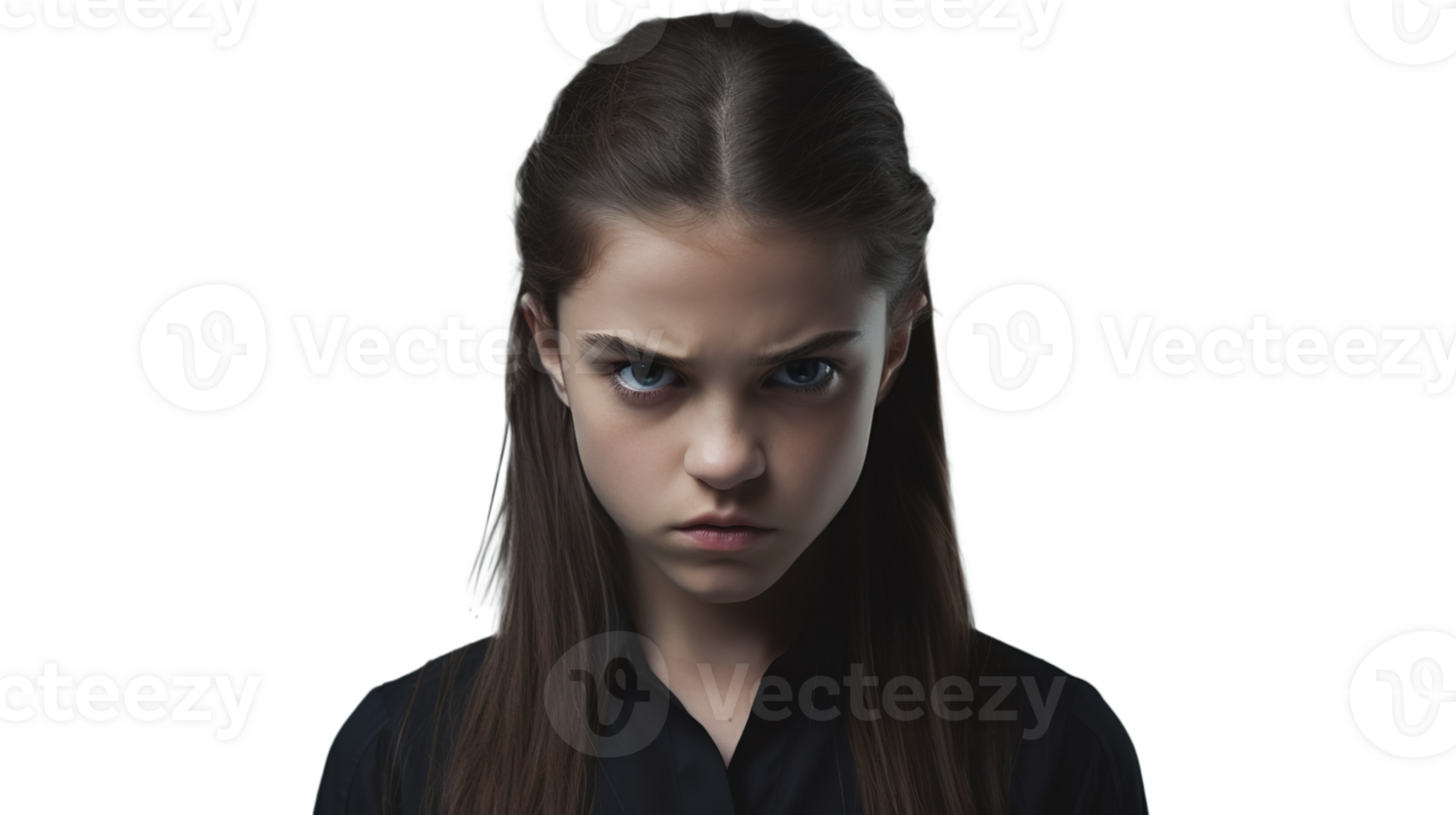 Furious Young Girl Staring at Camera on Transparent png