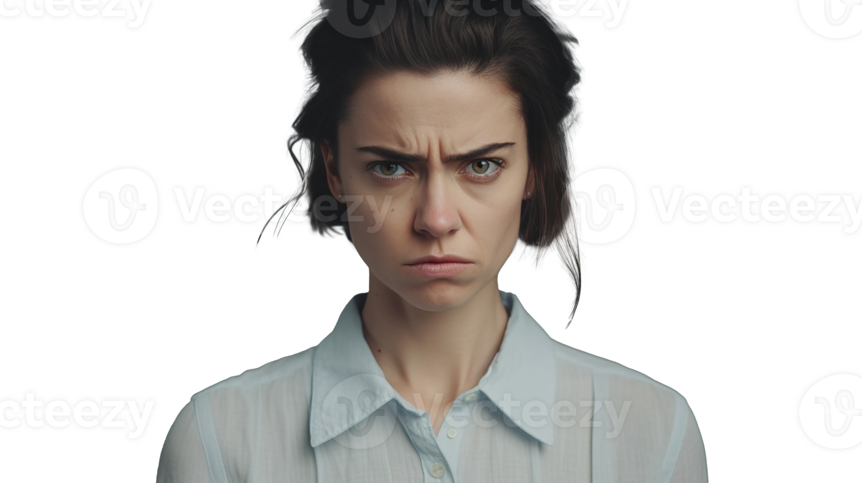 Furious Upset Woman Staring at Camera Isolated on Transparent png