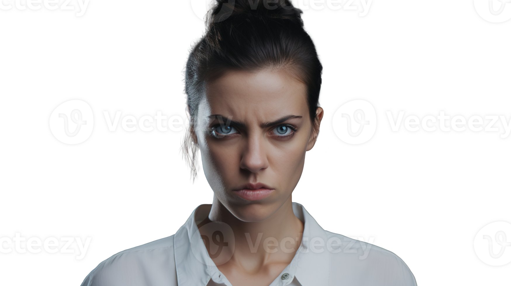 Frustrated Lady Looking Intensely Upset Expression, on Transparent png