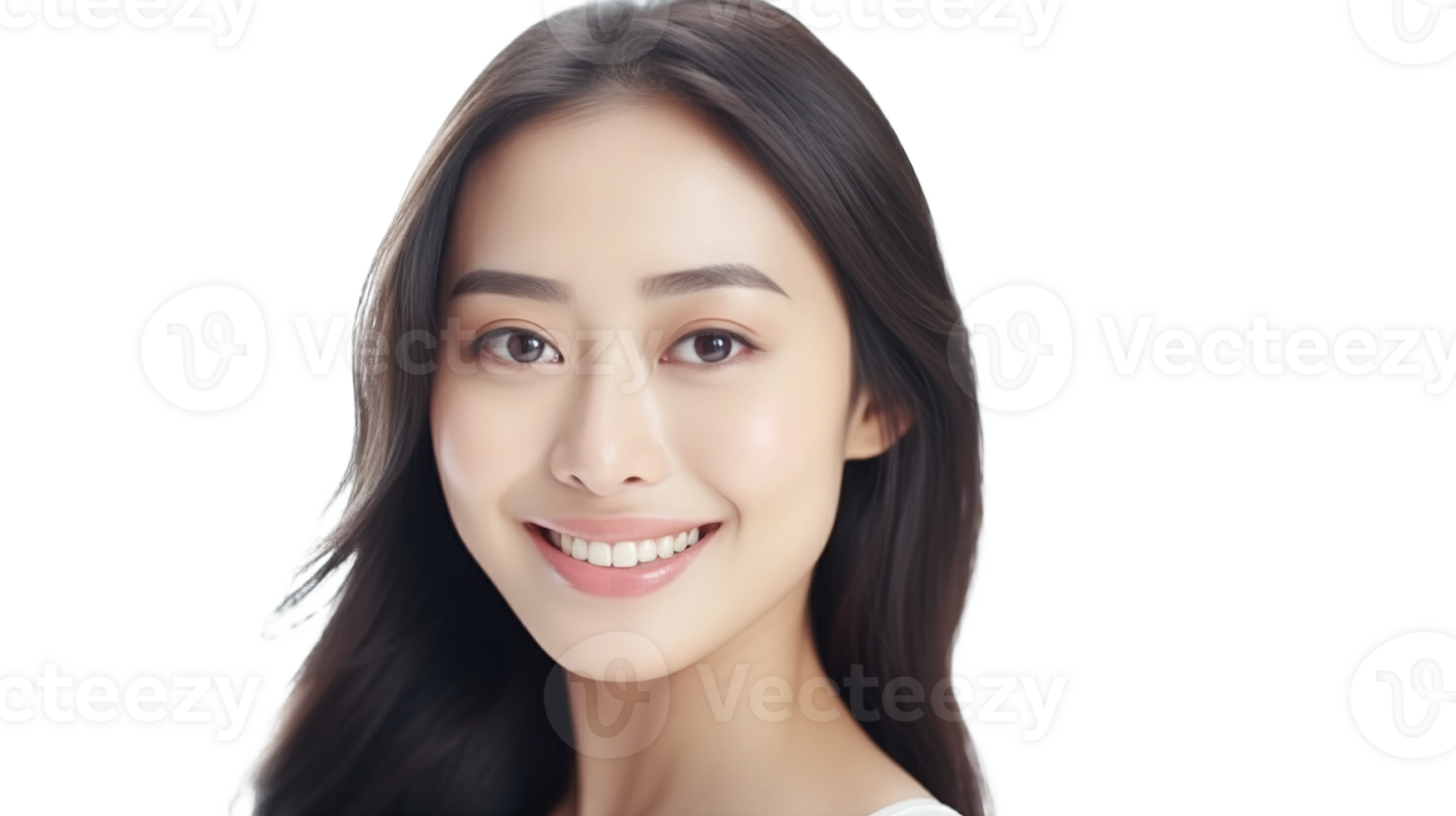 Radiant Asian Woman Smiling with Glowing Skin and Copy Space on Transparent png