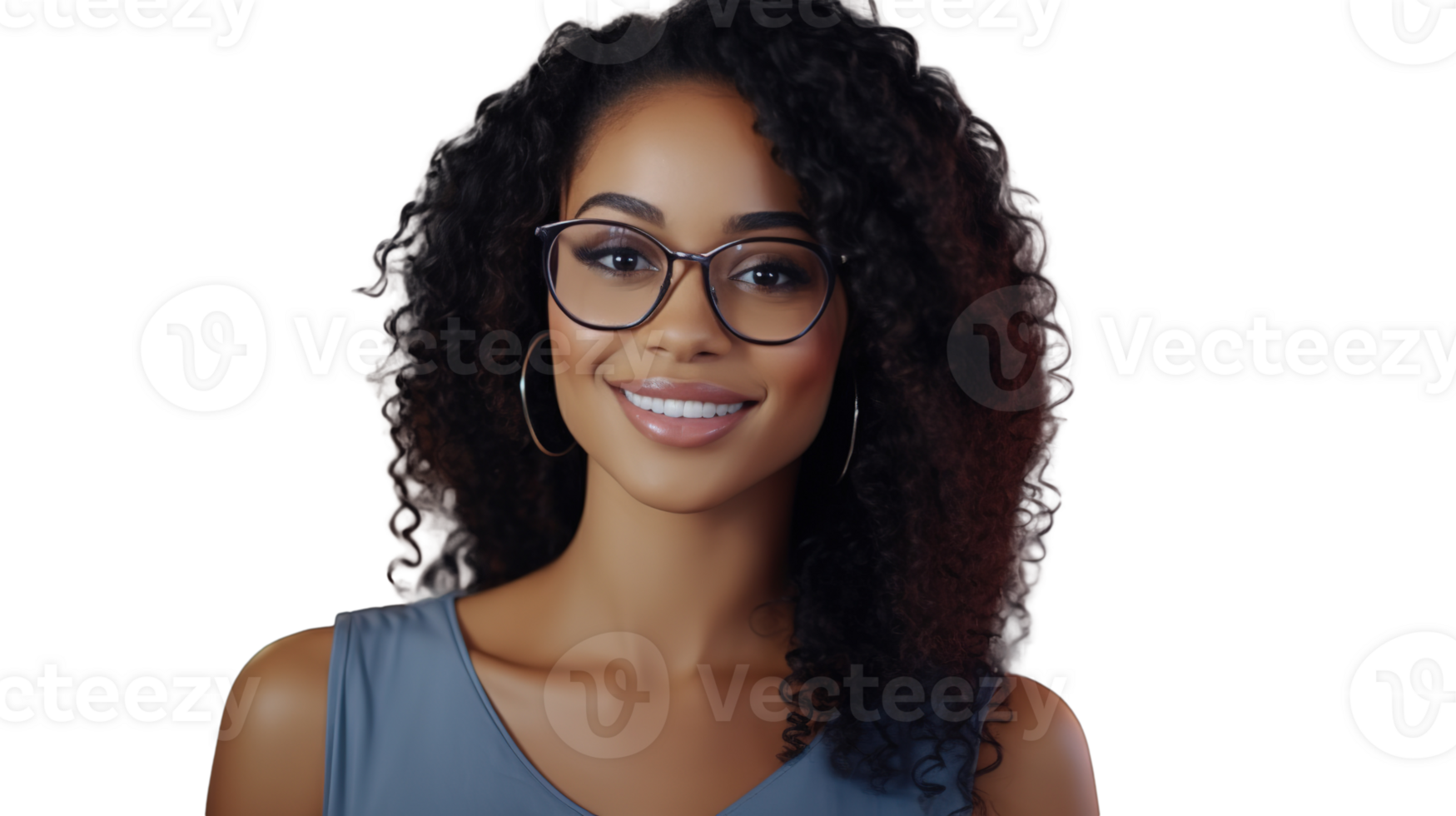 Radiant Young African Black Woman Close-Up, Stylish Eyewear Look on Transparent Background png