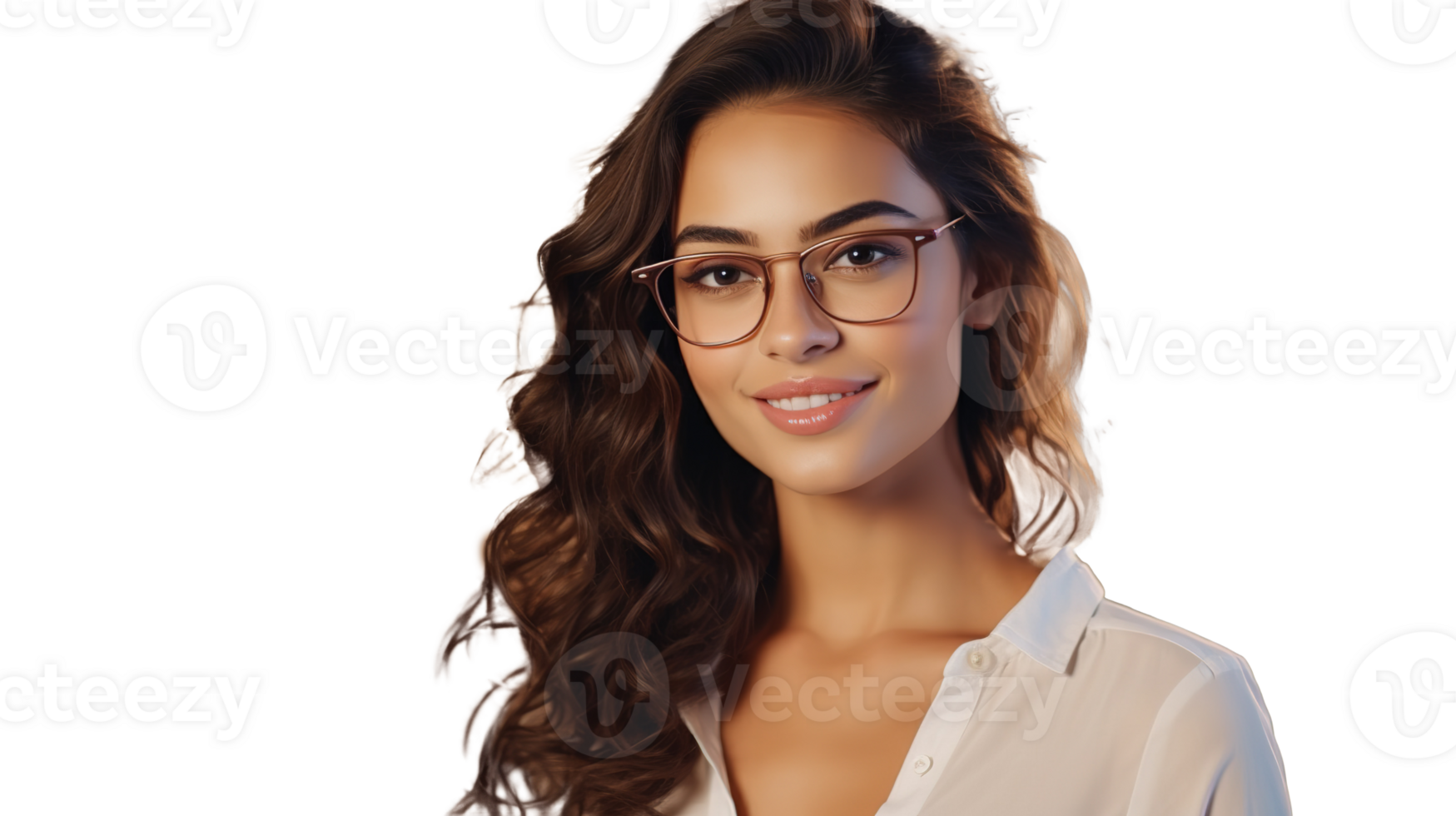 Beautiful Young Indian Lady with Glasses, Confident Expression, Isolated on Transparent Background png