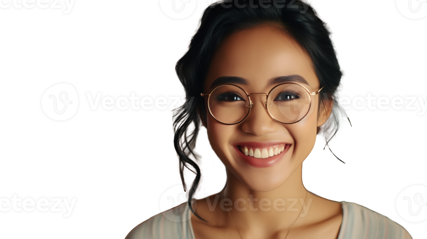 Confident and Attractive Southeast Asian Woman with Glasses on Transparent Background, Close-Up png