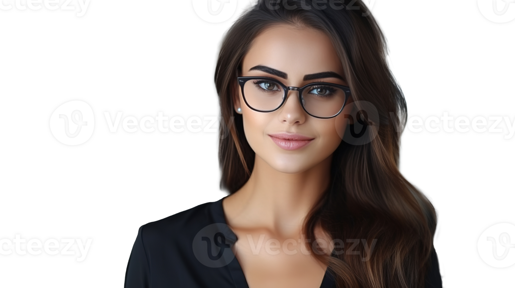 Attractive Young Woman in Glasses, Looking at Camera, Close-Up, Isolated on Transparent Background png