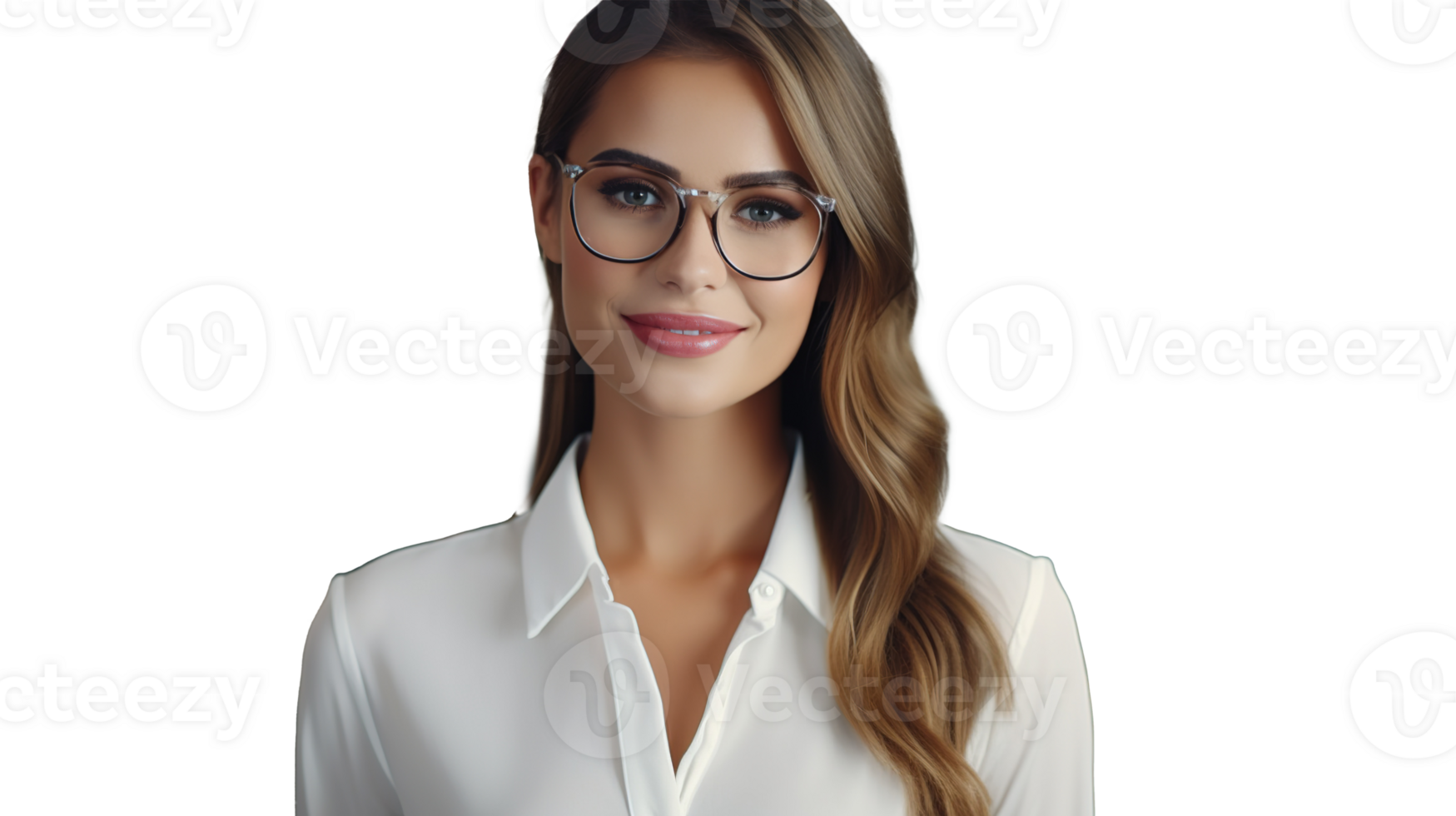 Beautiful Young Adult Woman with Glasses, Gazing at Camera, Close-Up on Transparent png