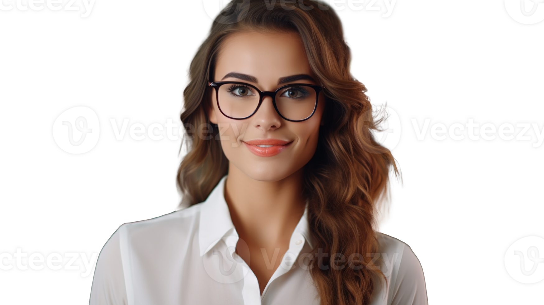 Attractive Young Woman in Glasses, Looking at Camera, Close-Up, Isolated on Transparent png