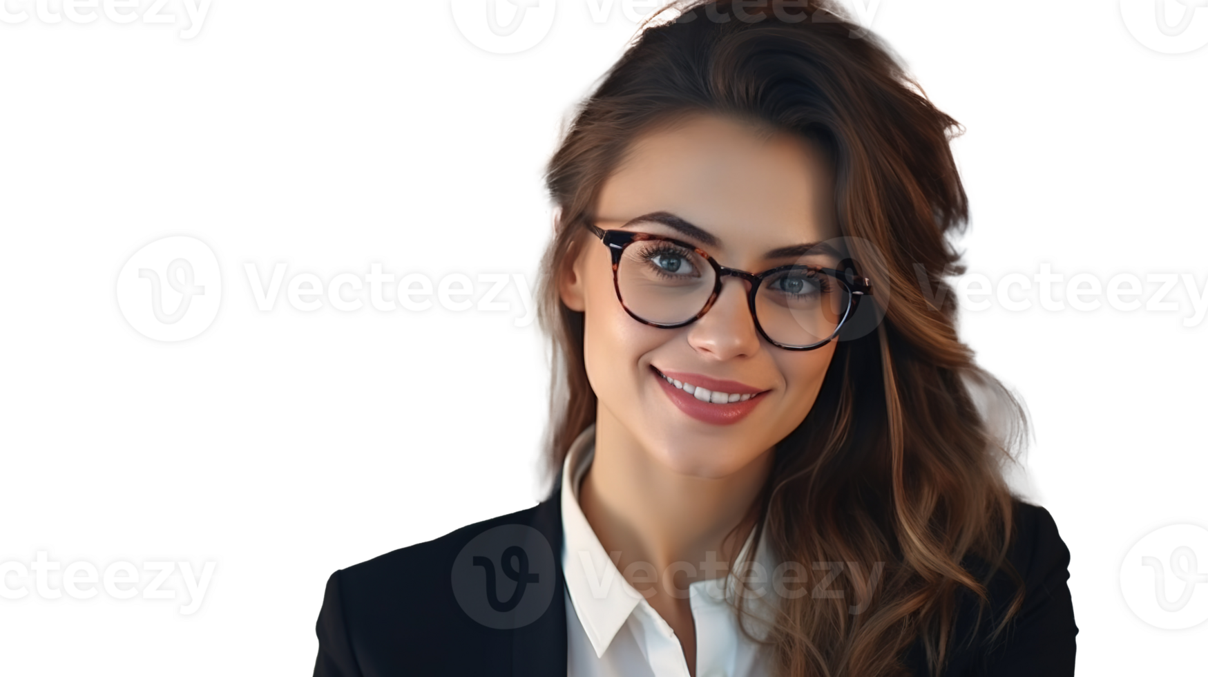 Confident Young Adult Woman Wearing Glasses, Looking at Camera, Close-Up on Transparent png
