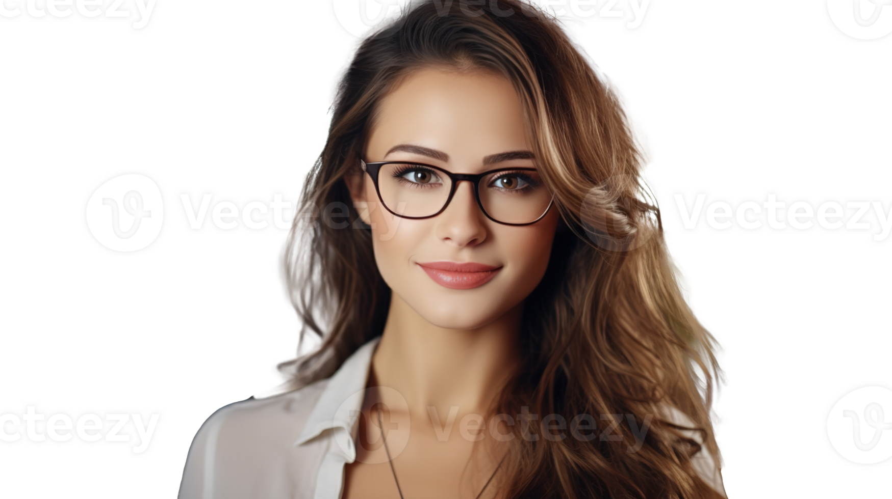 Young Adult Confident Attractive Woman on Transparent, Beautiful Lady Wearing Glasses Looking at Camera, Close Up png
