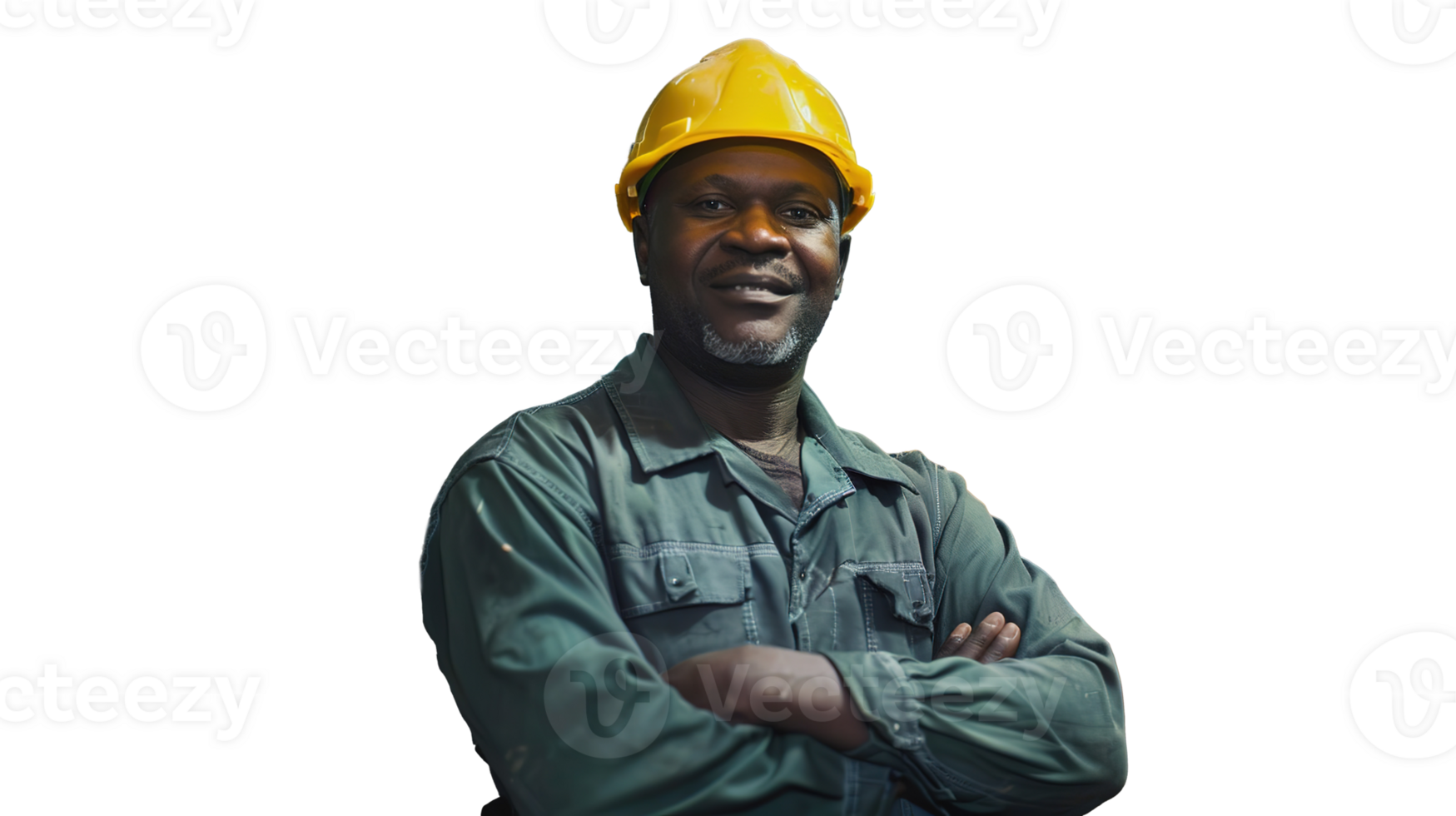 Happy Black Factory Construction Worker Isolated on Transparent, Wearing Protective Workwear and Helmet on Job Site png