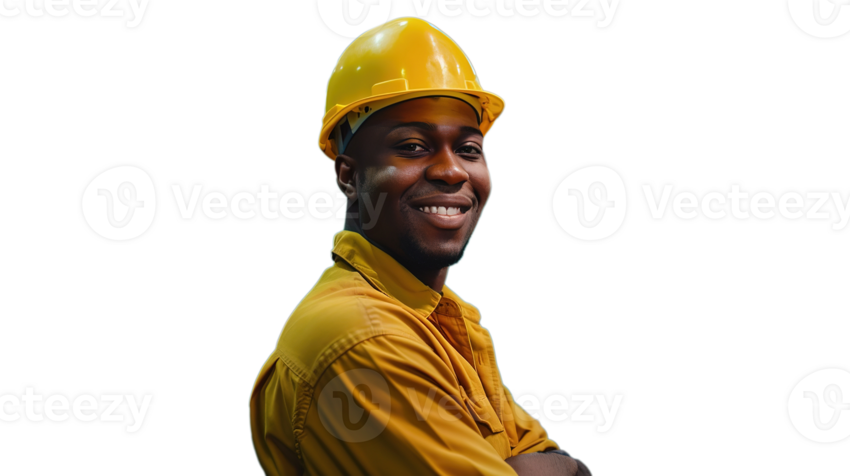 Smiling African American Industrial Worker on Transparent, Dressed in Safety Gear and Hard Hat at Factory png