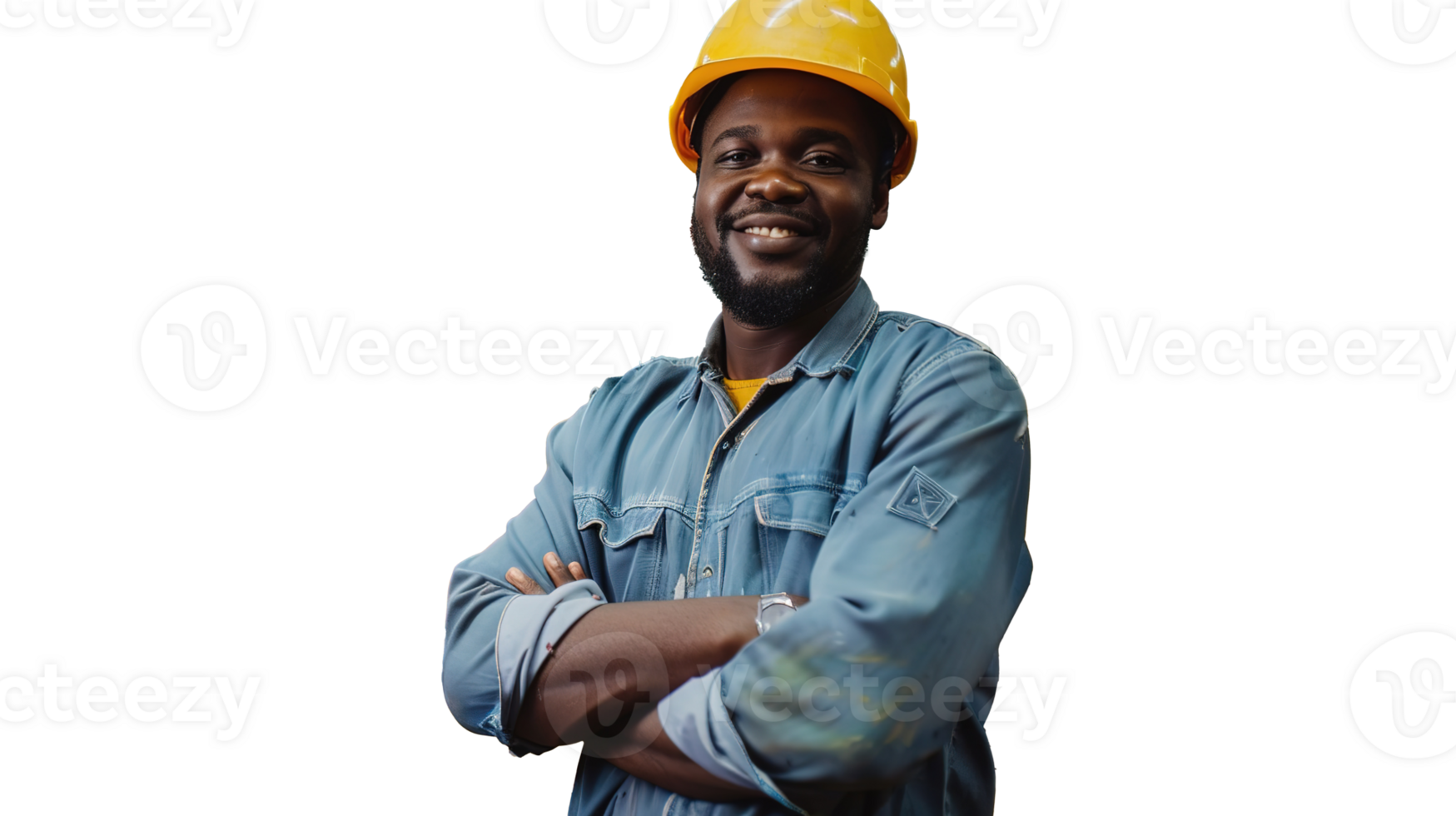 Happy Black African American Factory Construction Worker on Transparent with Hard Hat and Work Clothes on Production Line png