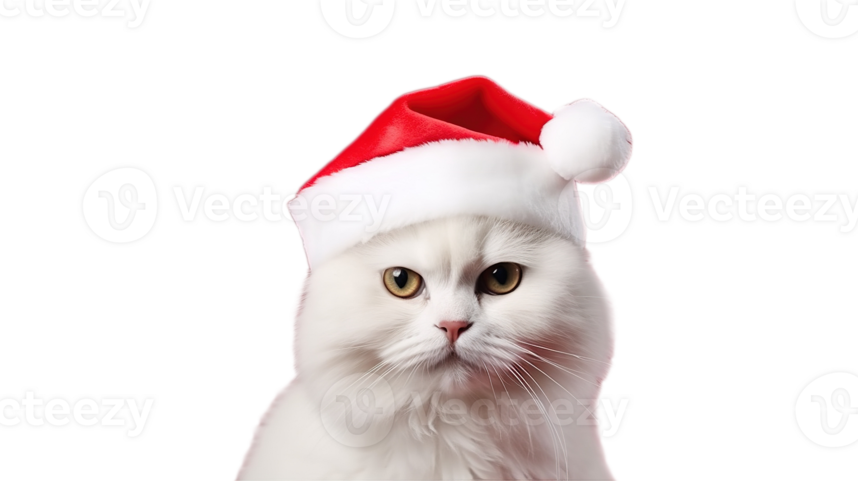 Cute White Cat with Christmas Hat Isolated on Transparent Background png