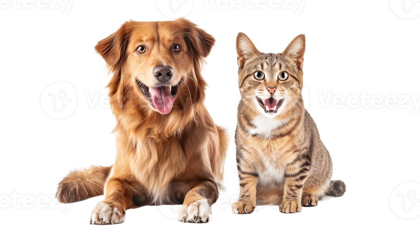 Smiling Cat and Dog Companions Isolated on Transparent png