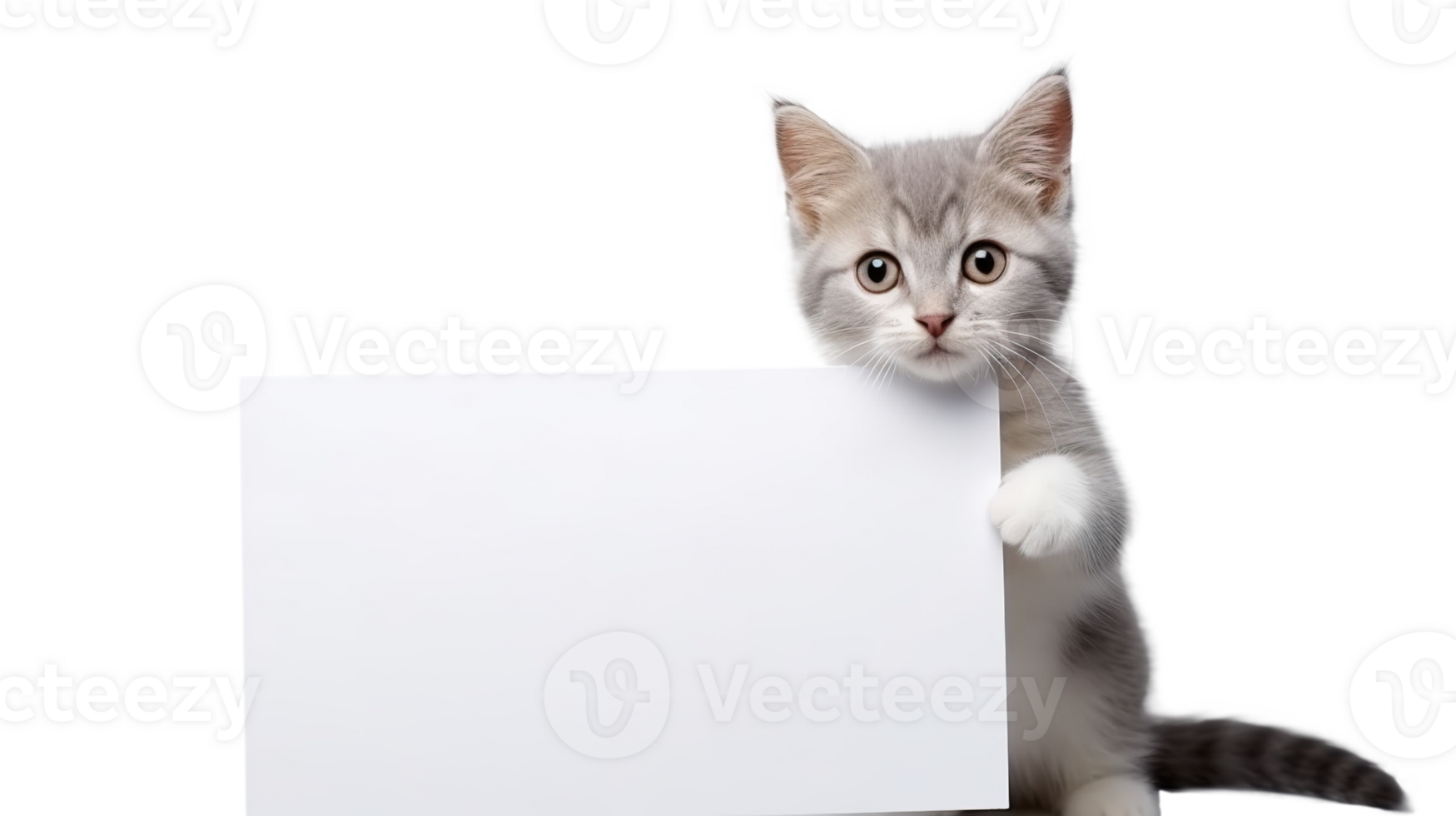 Cute Cat Presenting Empty Paper on Transparent. Advertising, Content Space png