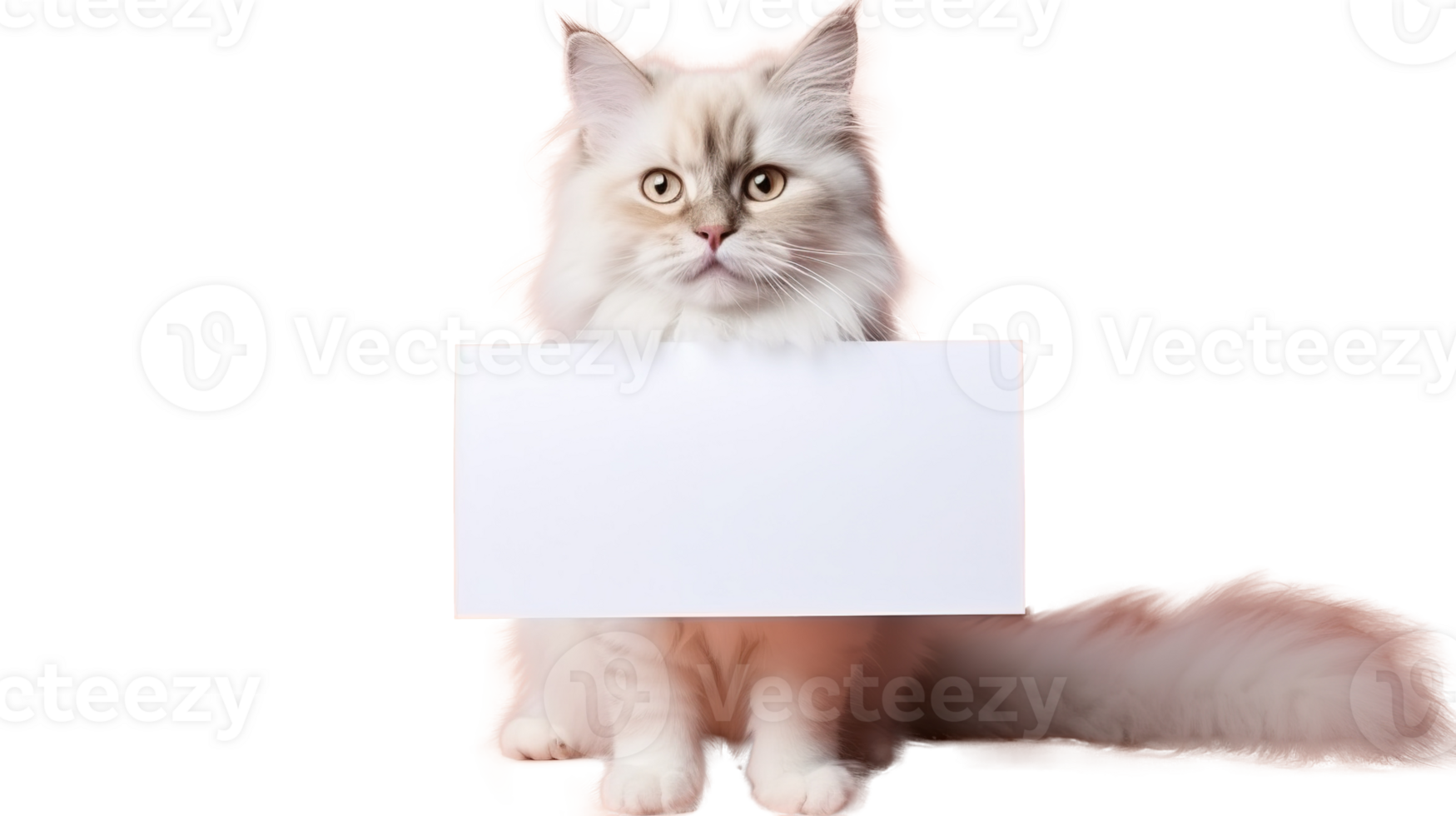Cute Cat Presenting Empty Paper on Transparent. Advertising, Communication png