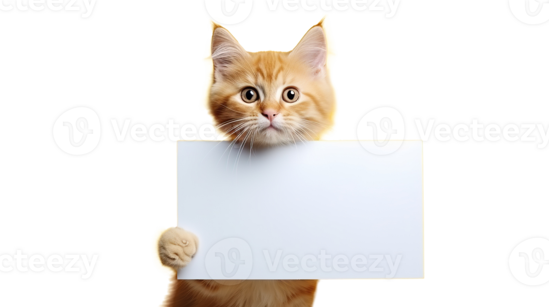 Cute Cat Presenting Empty Paper on Transparent. Advertising, Communication, Content Space png