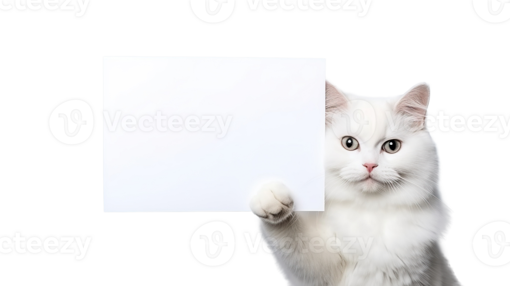 Cat Holding A Blank Paper for Copy Space at Transparent Background. Advertisement, Content, Information png