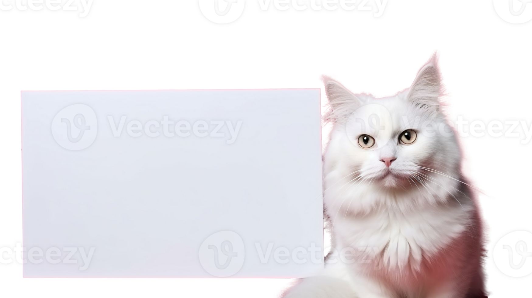Cat Holding A Blank Paper for Copy Space at Transparent Background. Advertisement, Information Concept png