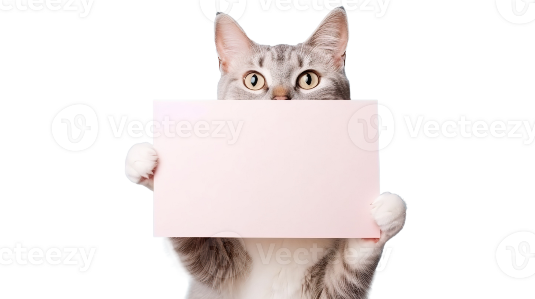 Cat Holding A Blank Paper for Copy Space at Transparent Background. Advertisement, Content, Information Concept png