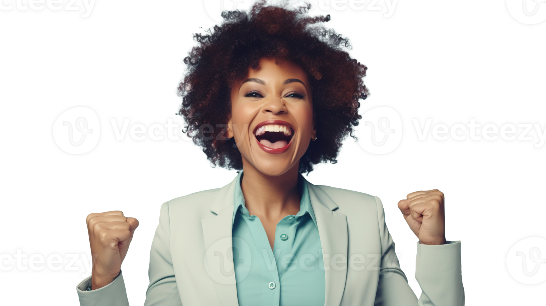 Successful Black Businesswoman Cheering on Transparent Background png