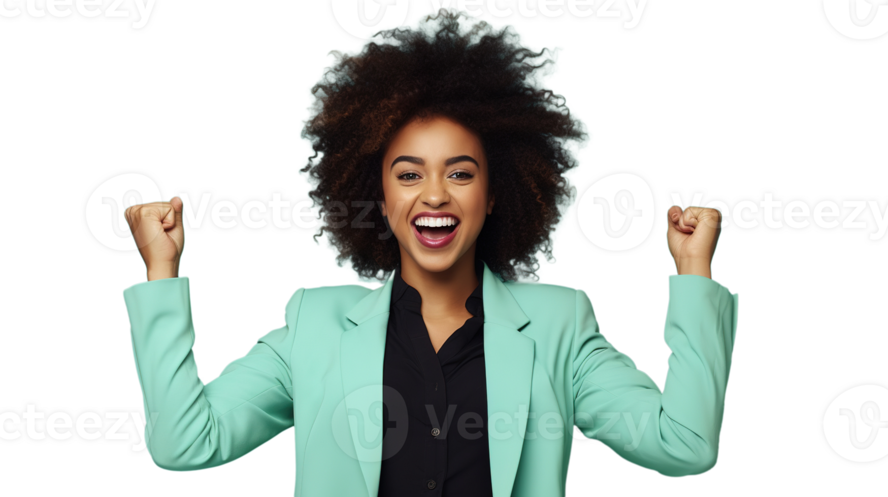 Cheering Black Businesswoman Posing on Transparent png
