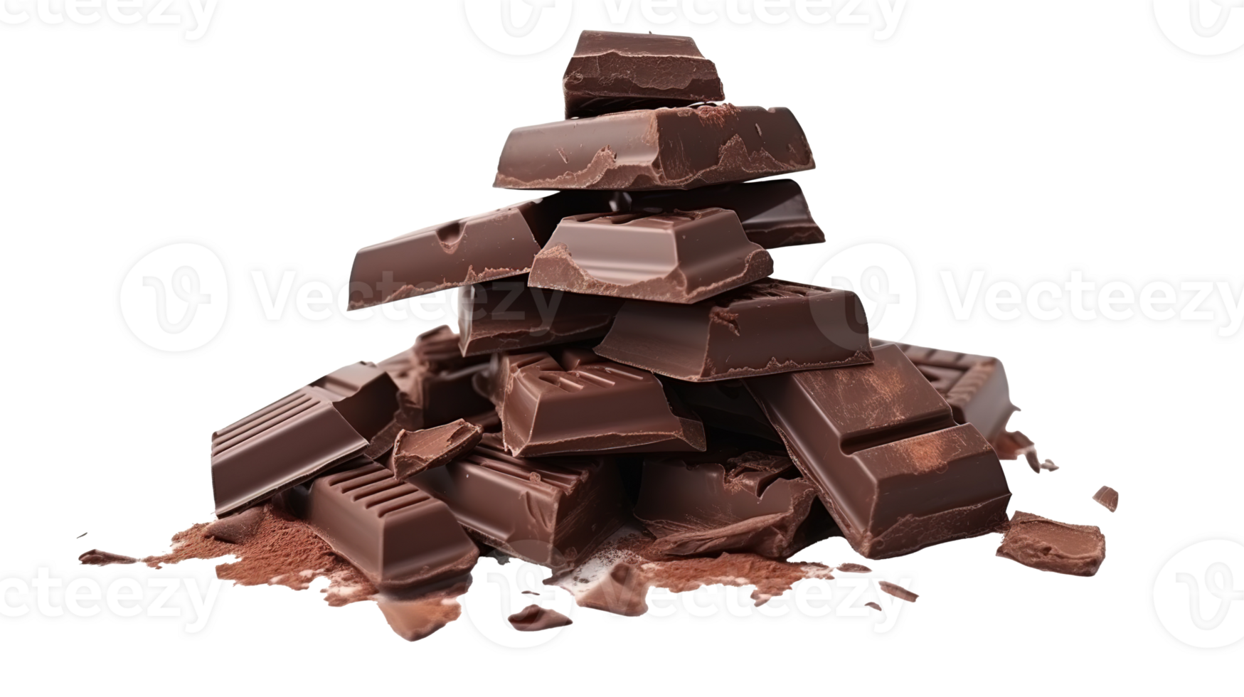 Pieces of Dark Chocolate on Transparent Background. Cocoa, Sugar, Candy png
