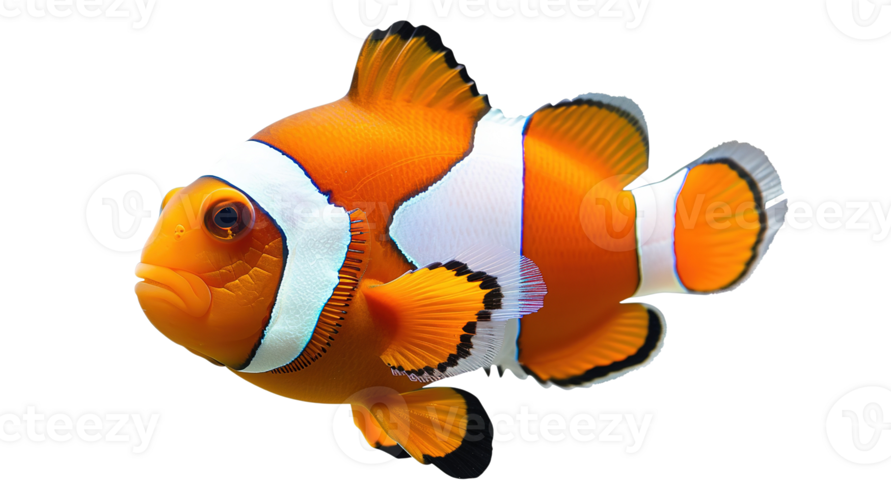 Vibrant Clownfish with Orange and White Stripes on Transparent Background png