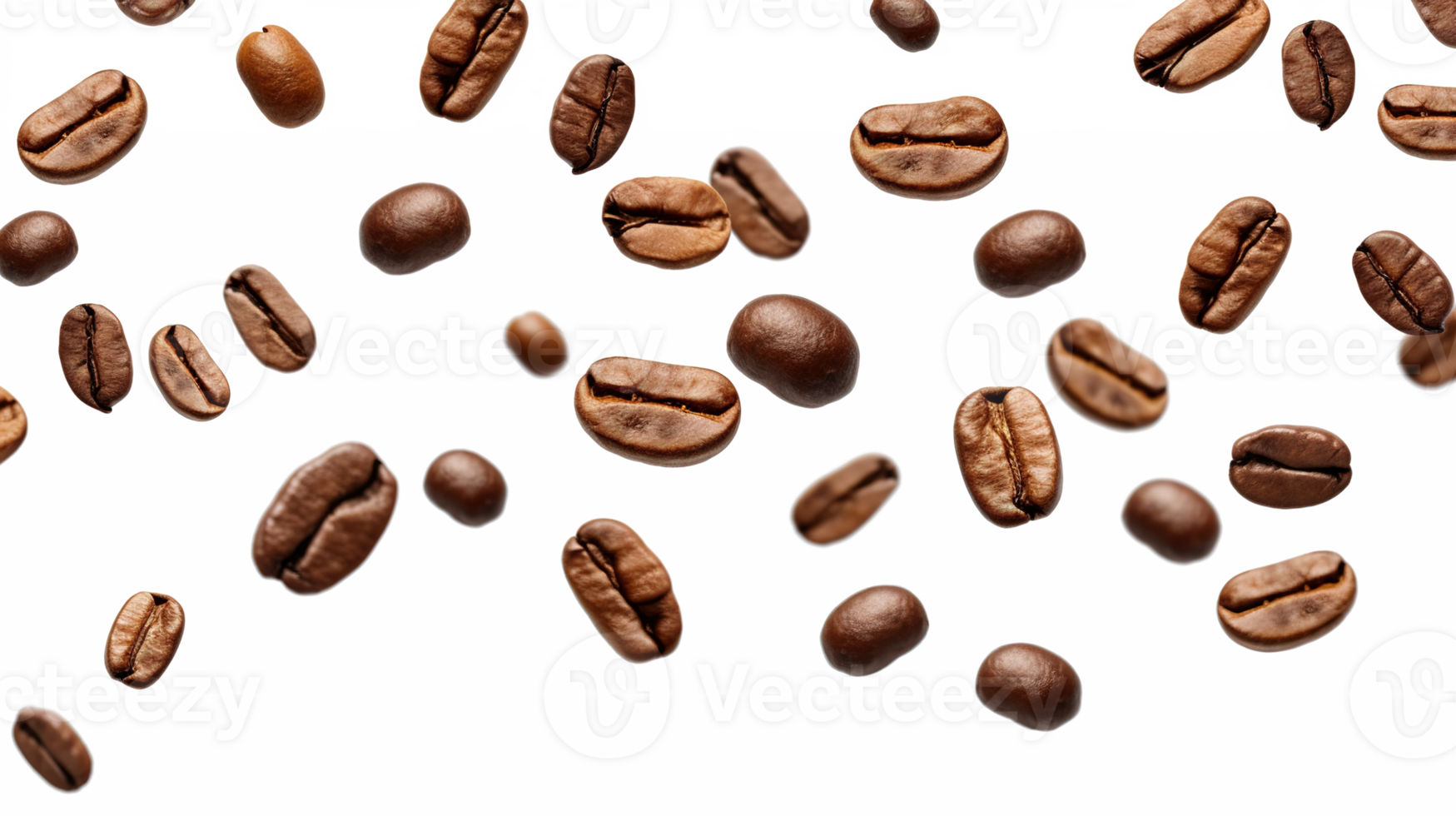 Scattered Coffee Beans Flying on Isolated Transparent Background png