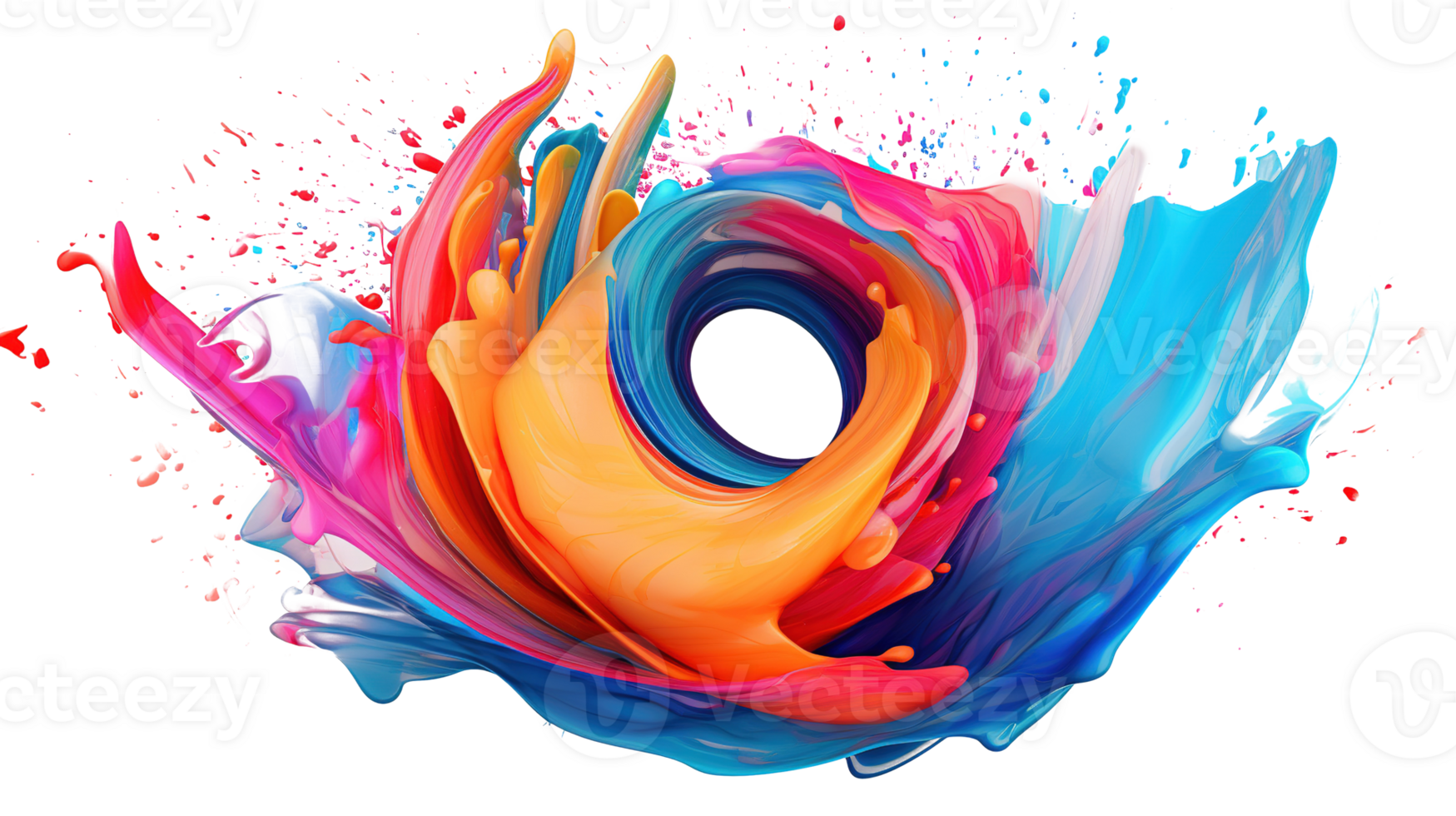 Abstract Fluid Motion Ring. Smooth Curved Waves with Splash of Color on Transparent png