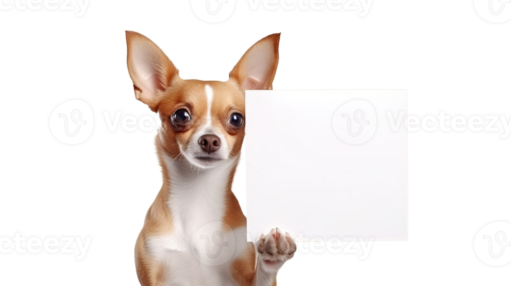 Friendly Dog Presenting Empty Paper on Transparent Background Content Info Concept png
